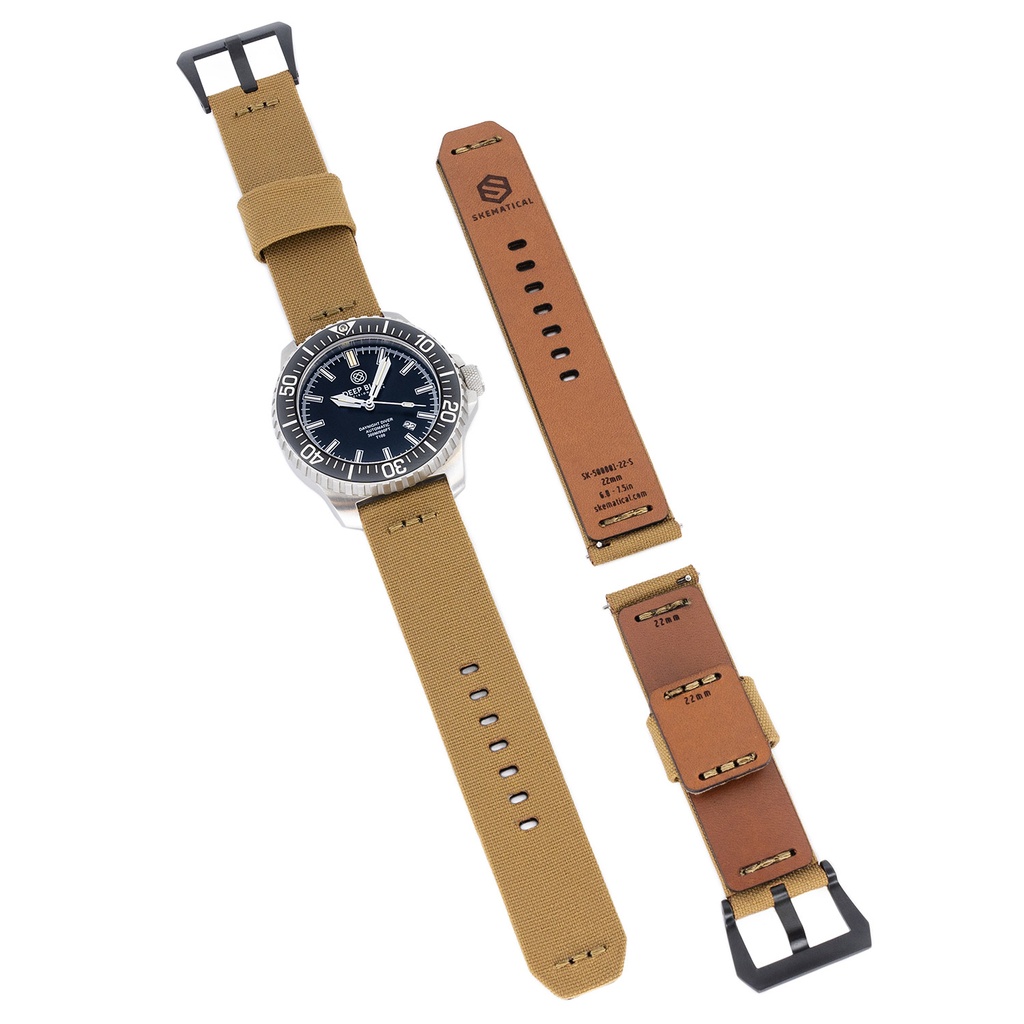 [500601-CB-18-S-PVD] Stratum Cordura & Leather Watchband - Coyote Brown (18mm, Standard - 6.0" - 7.5" wrist, Tang - PVD Black)