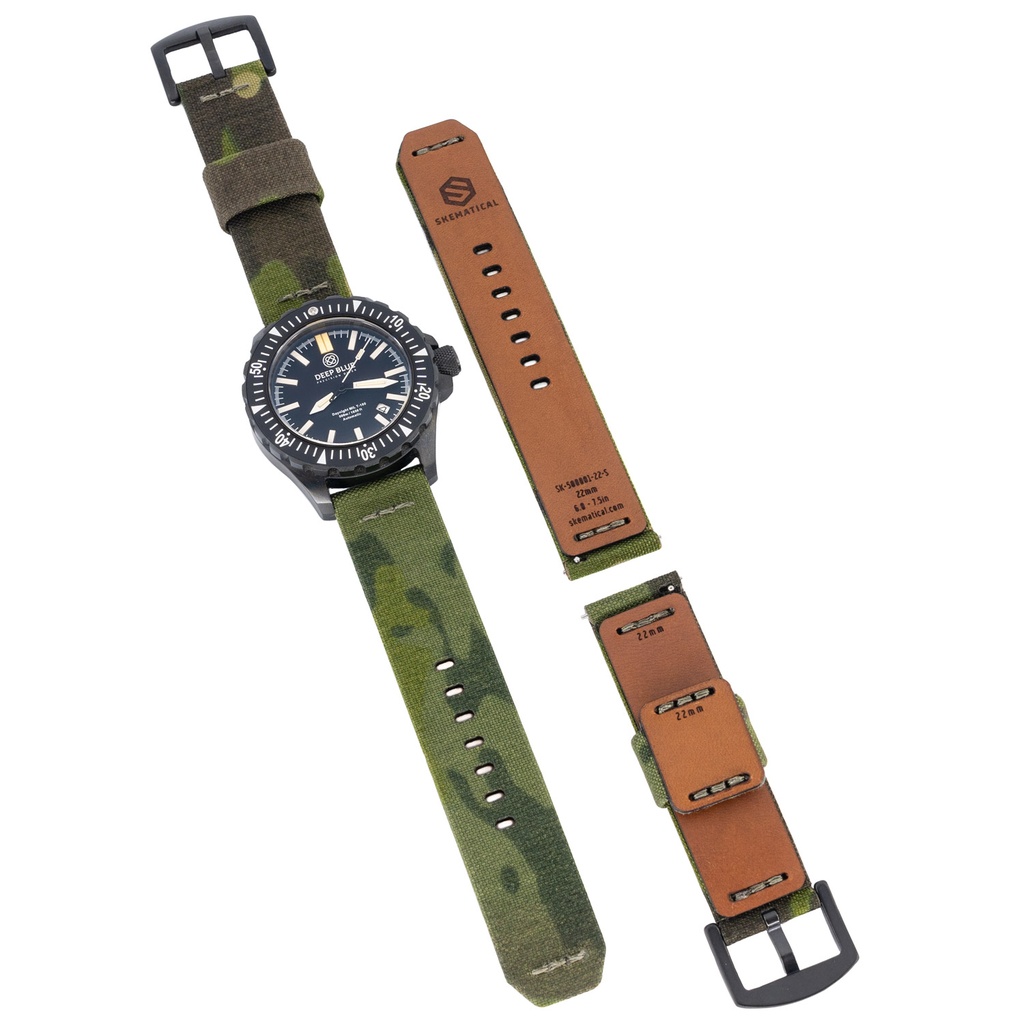 [500601-MT-18-S-PVD] Stratum Cordura & Leather Watchband - Multicam Tropic (18mm, Standard - 6.0" - 7.5" wrist, Tang - PVD Black)