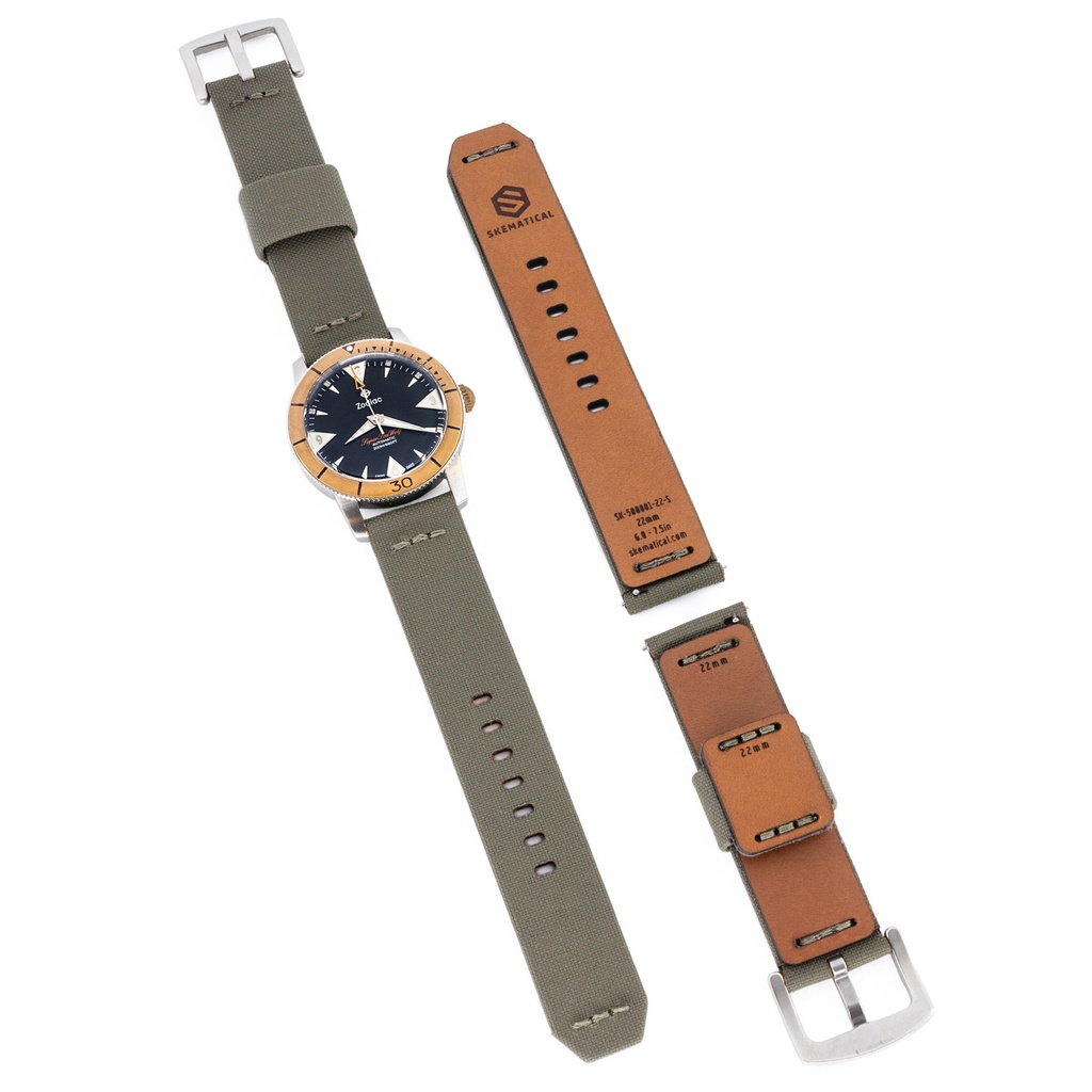 [500601-RG-18-S-PVD] Stratum Cordura & Leather Watchband - Ranger Green (18mm, Standard - 6.0" - 7.5" wrist, Tang - PVD Black)