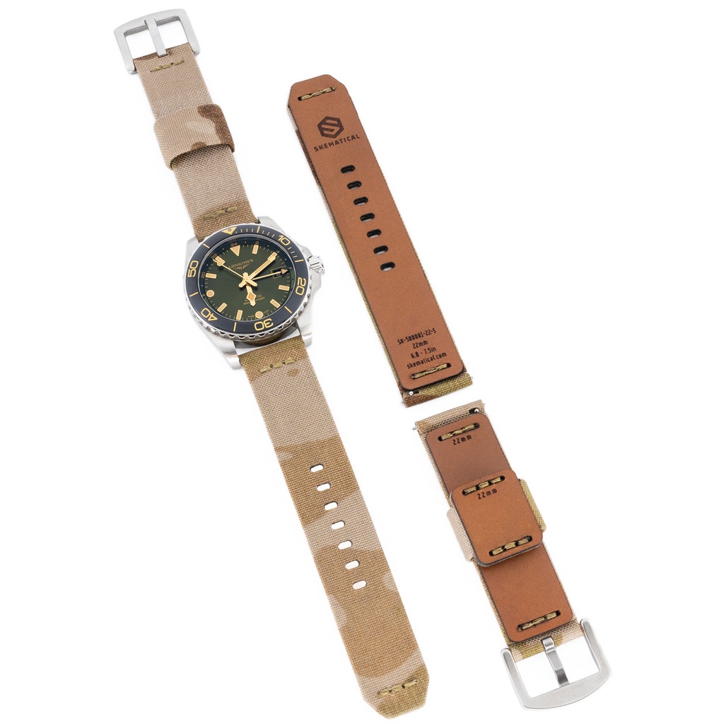 [500601-MA-18-S-PVD] Stratum Cordura & Leather Watchband - Multicam Arid (18mm, Standard - 6.0" - 7.5" wrist, Tang - PVD Black)