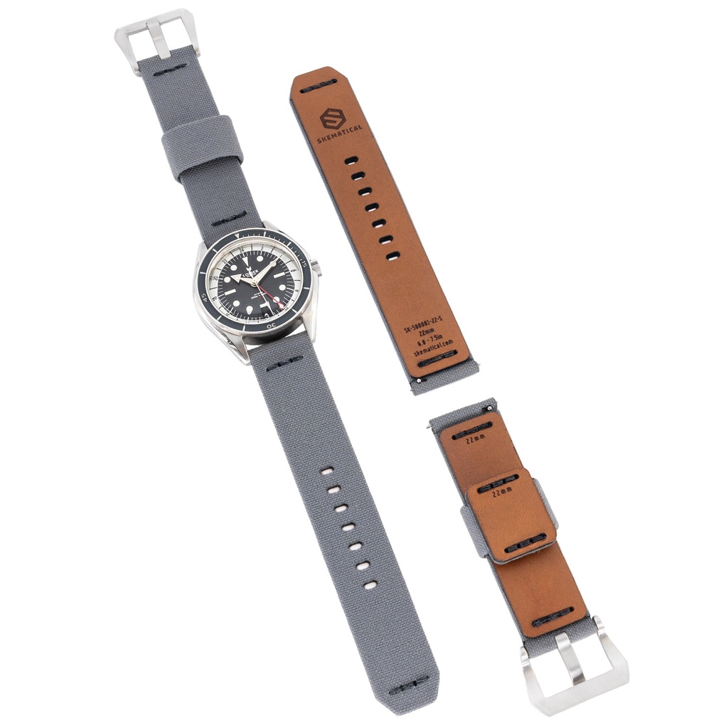 [500601-WG-18-S-PVD] Stratum Cordura & Leather Watchband - Wolf Gray (18mm, Standard - 6.0" - 7.5" wrist, Tang - PVD Black)