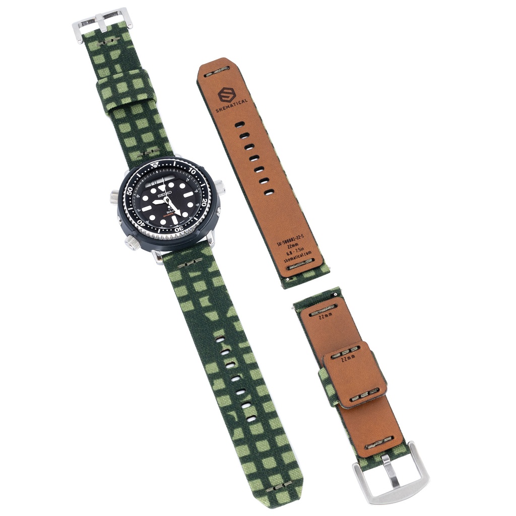 [500601-DN-18-S-PVD] Stratum Cordura & Leather Watchband - Desert Night (18mm, Standard - 6.0" - 7.5" wrist, Tang - PVD Black)
