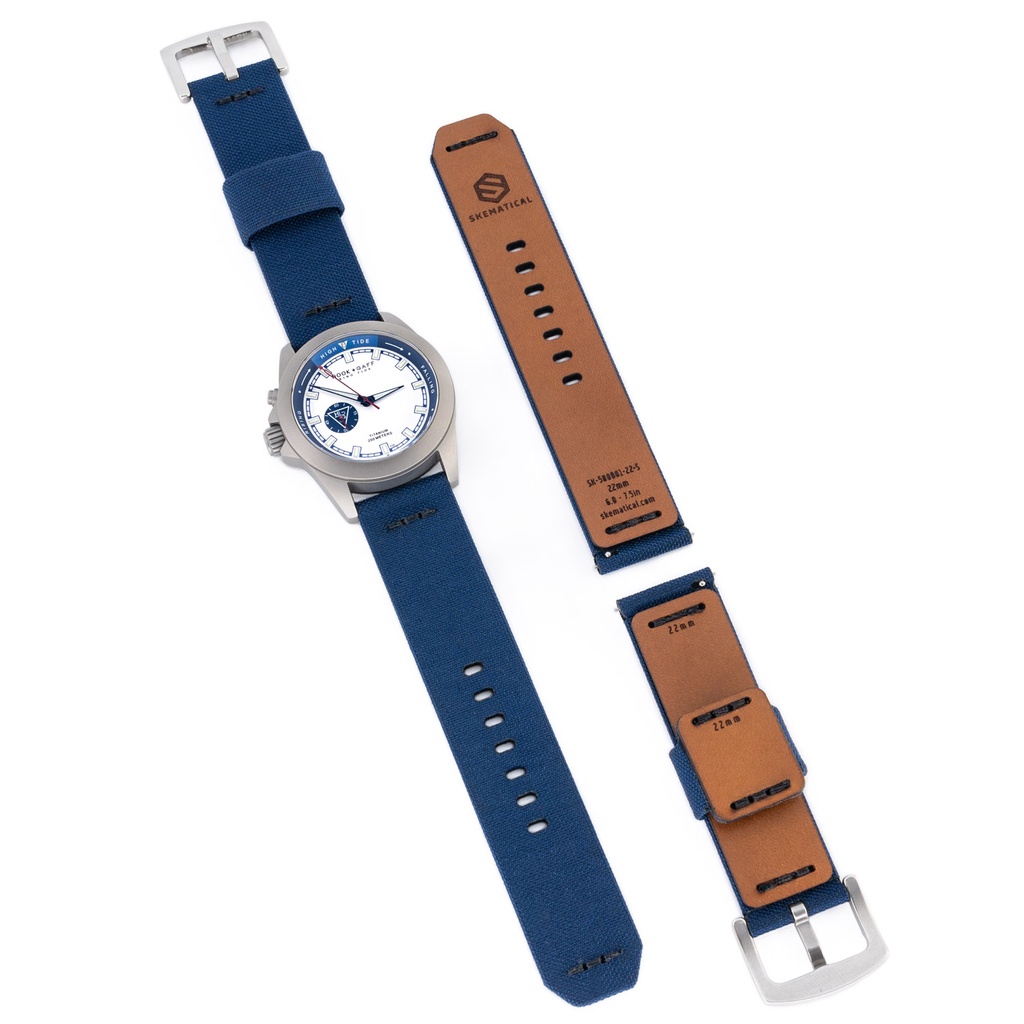 [500601-NB-18-S-PVD] Stratum Cordura & Leather Watchband - Navy Blue (18mm, Standard - 6.0" - 7.5" wrist, Tang - PVD Black)