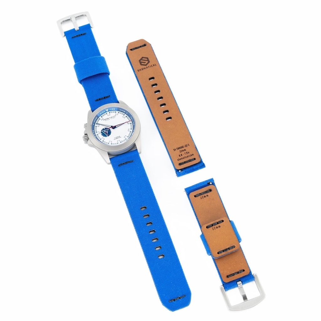 [500601-RB-18-S-PVD] Stratum Cordura & Leather Watchband - Royal Blue (18mm, Standard - 6.0" - 7.5" wrist, Tang - PVD Black)