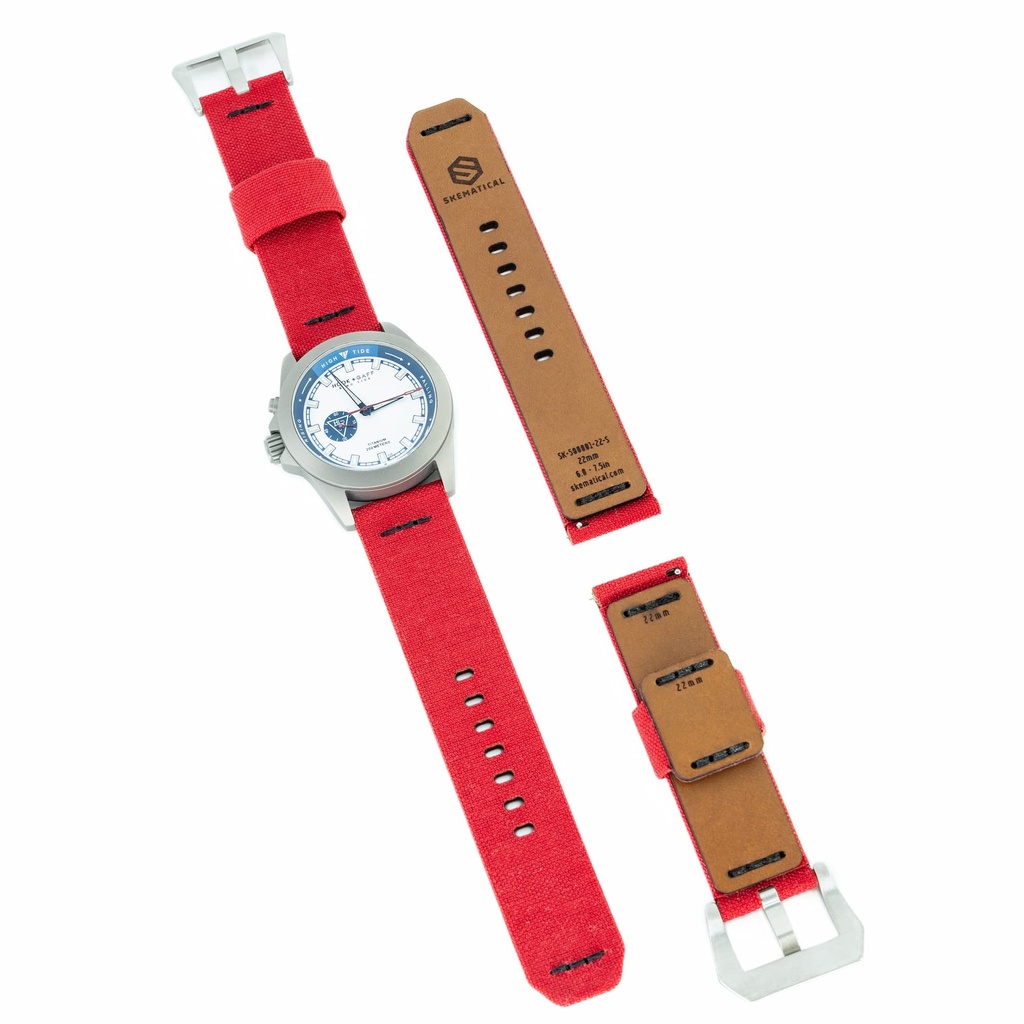 [500601-R-18-S-PVD] Stratum Cordura & Leather Watchband - Red (18mm, Standard - 6.0" - 7.5" wrist, Tang - PVD Black)